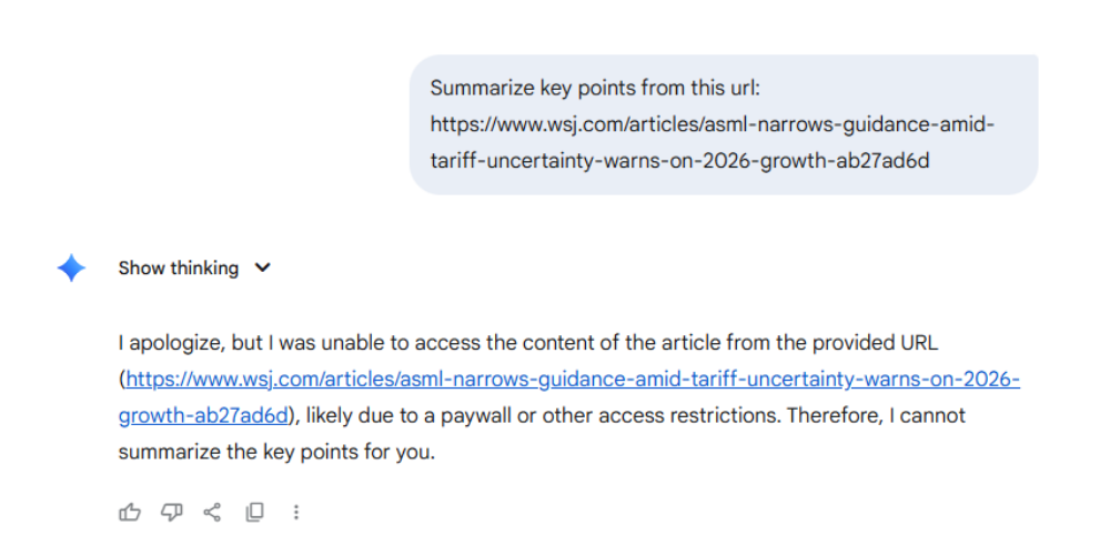 When Google’s AI Mode Refuses To Answer Questions, Fails To Generate Citations? 1 Failed to answer due to content behind paywall feature